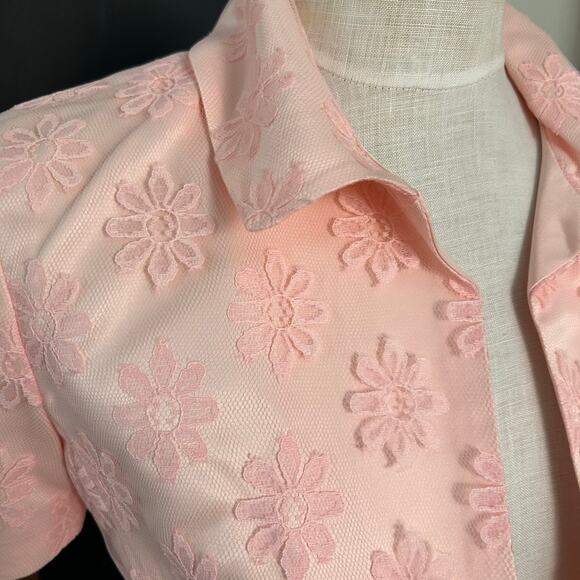 Vintage 50s Pink Satin Dress Bolero Set L Floral Brocade Cocktail Party Formal - Picture 4 of 16